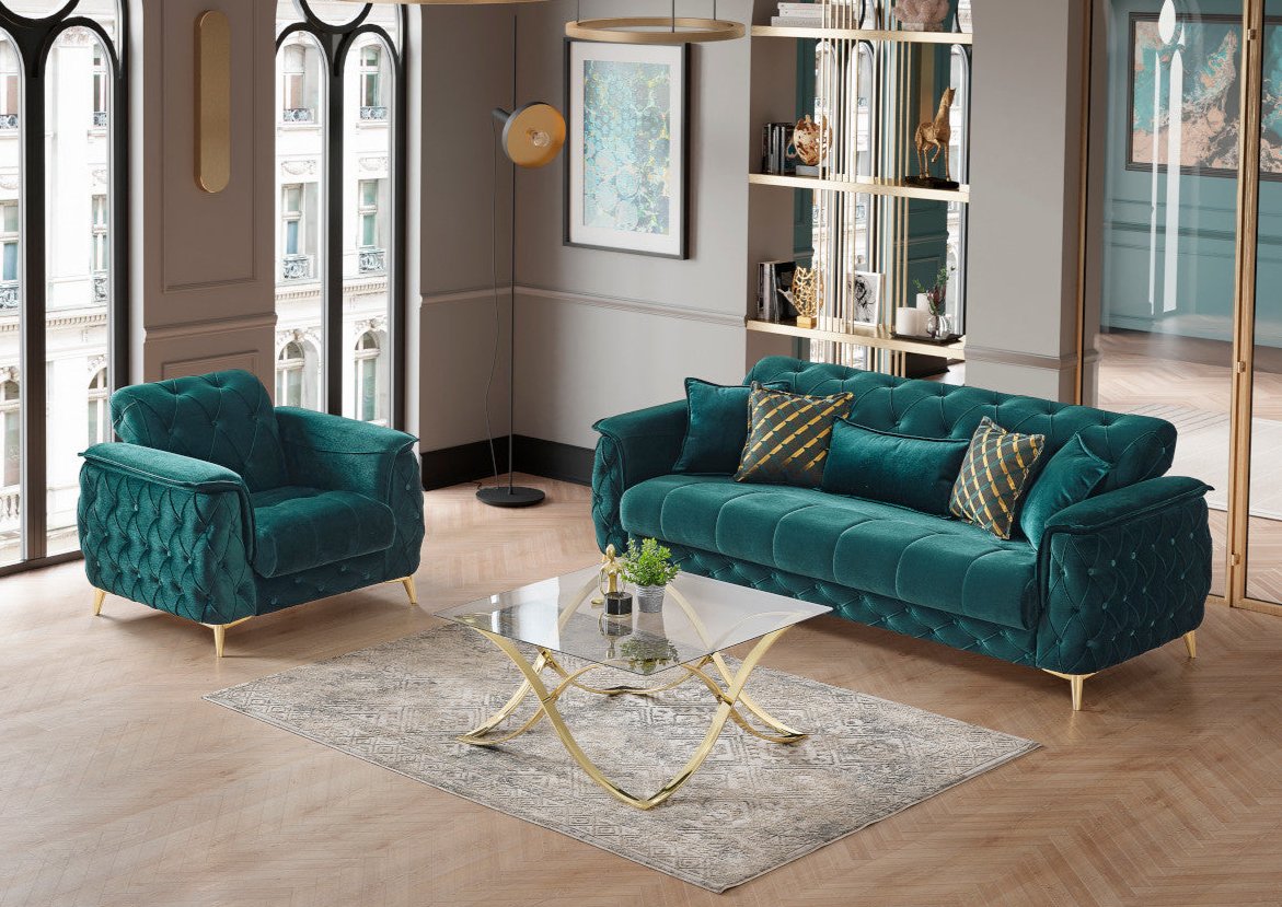 Salon complet Canapé convertible Cuba velours Vert