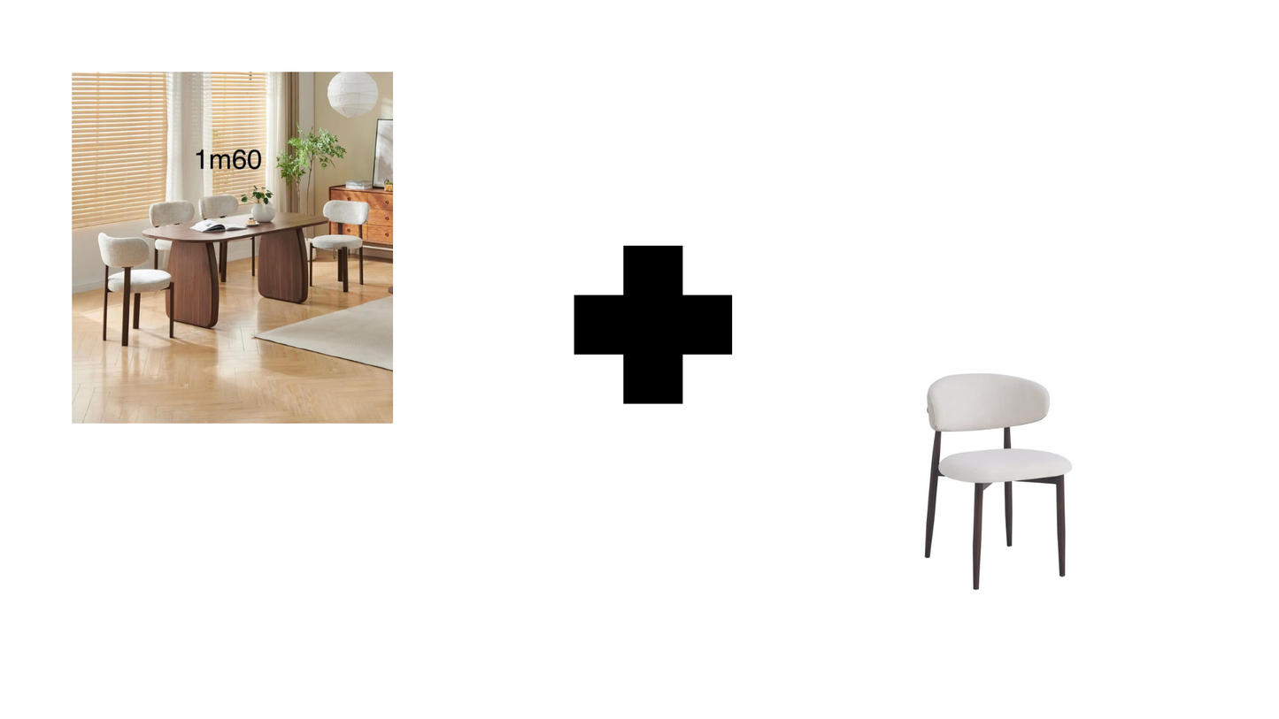 Lot table à manger Helen 160x90cm effet bois noyer + chaises Lucile effet noyer