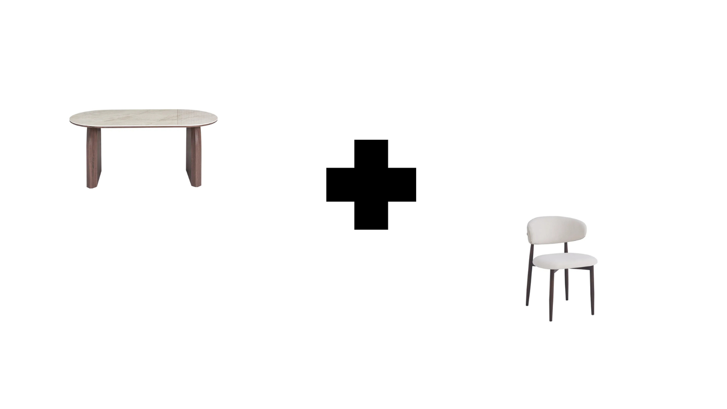 Lot table à manger Fluide + chaises Lucile effet noyer