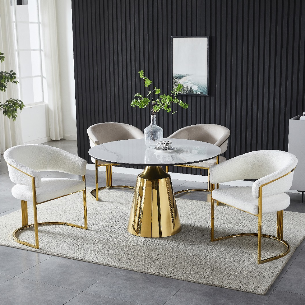 Table à manger Chloe or céramique marbre blanc