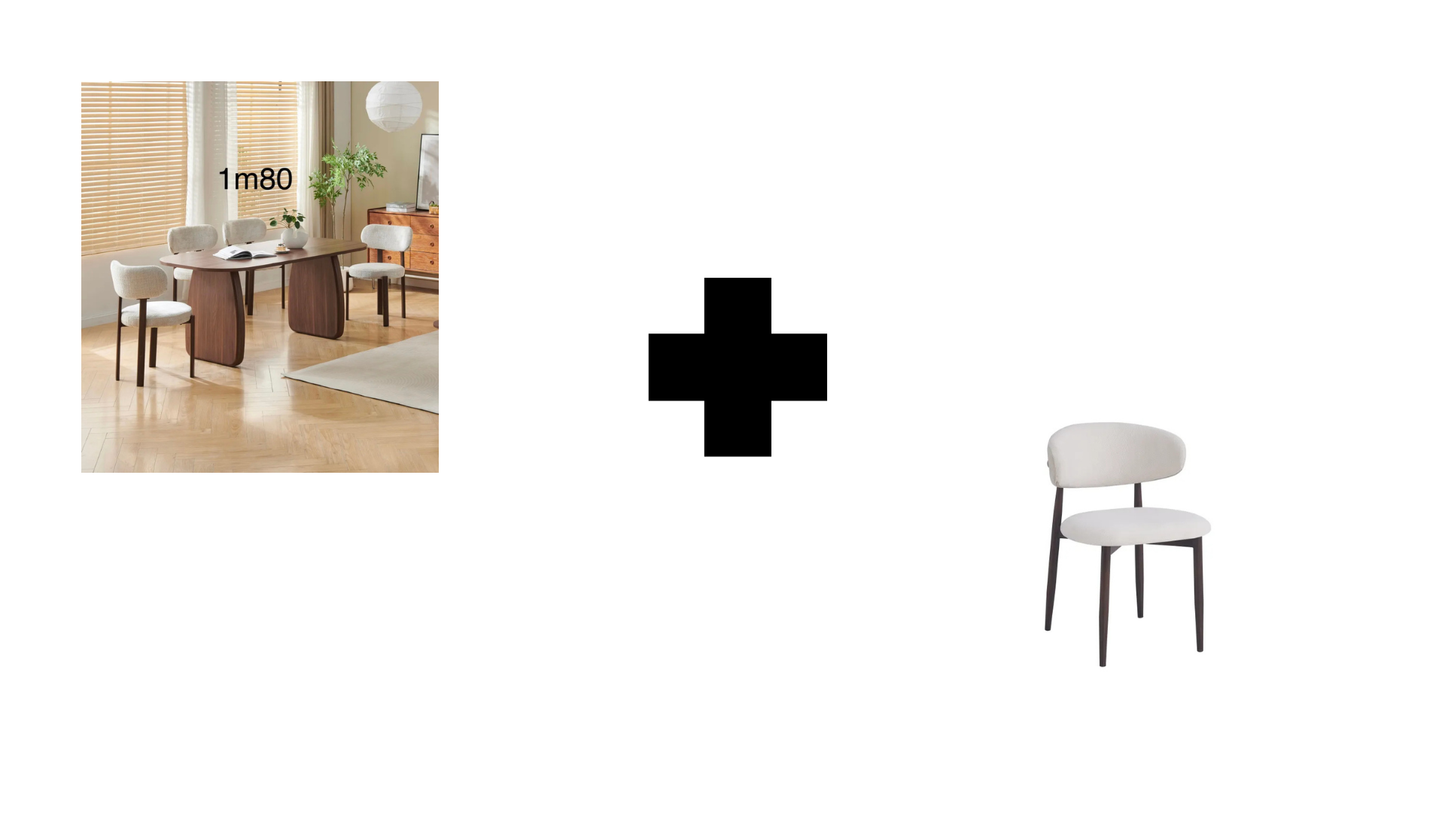 Lot table à manger Helen 180x90cm effet bois noyer + chaises Lucile effet noyer
