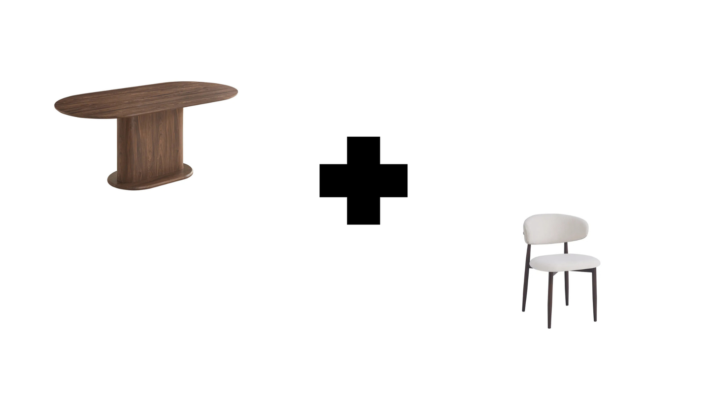 Lot table à manger Loka + chaises Lucile effet noyer