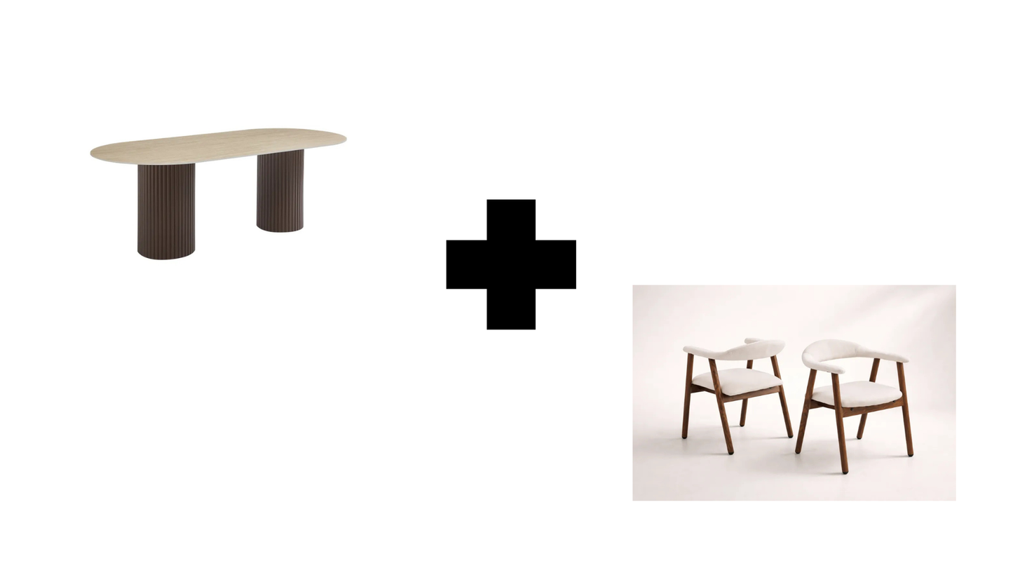 Table à manger Keysha + chaises Berita bois noyer
