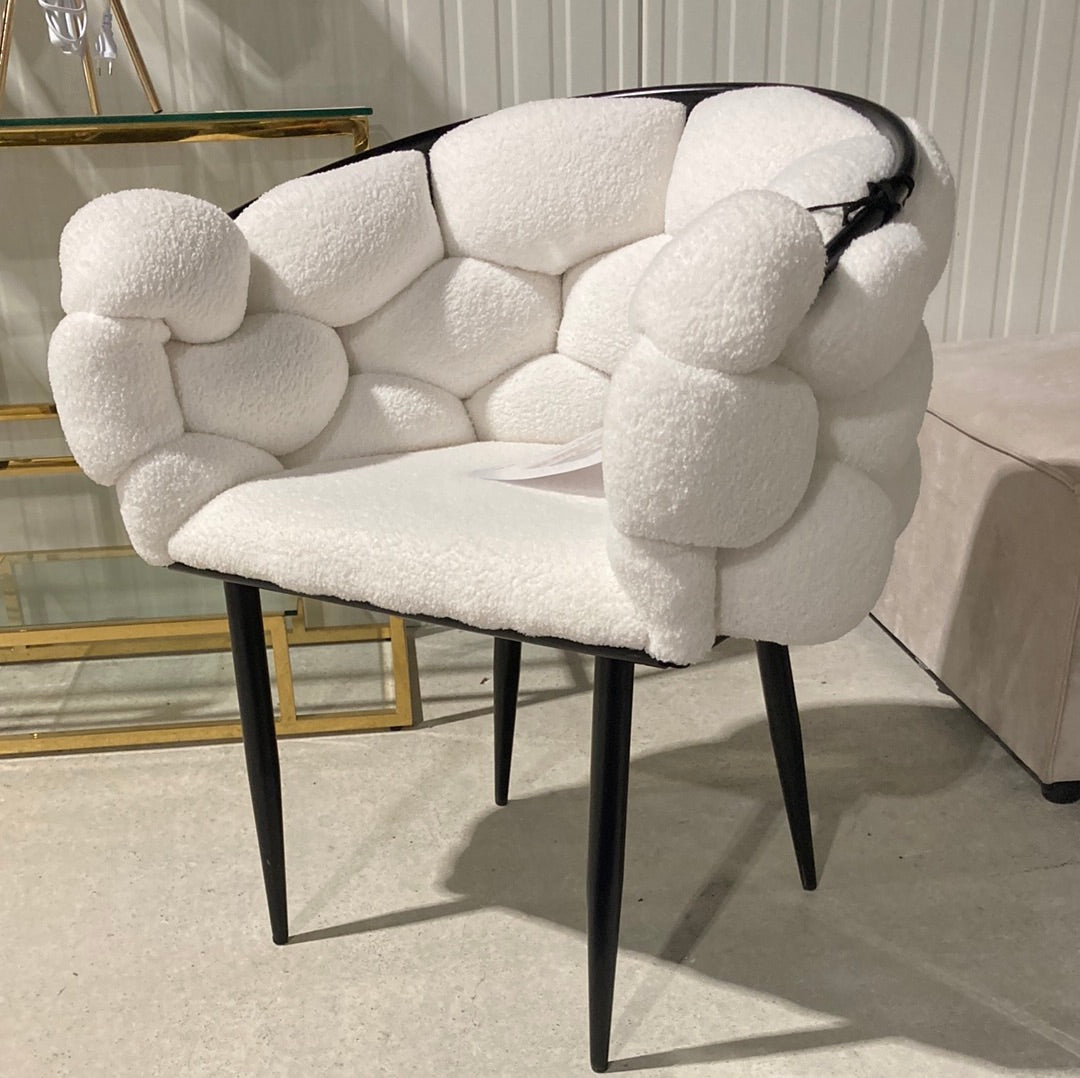 Chaise Ballon Noir velours Laine bouclée