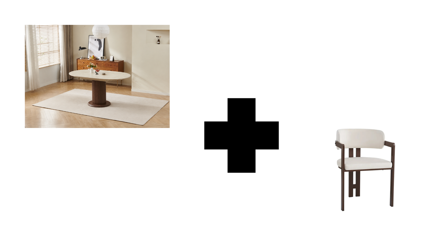 Lot table extensible Sofia travertin/ noyer + chaises Mellow effet noyer