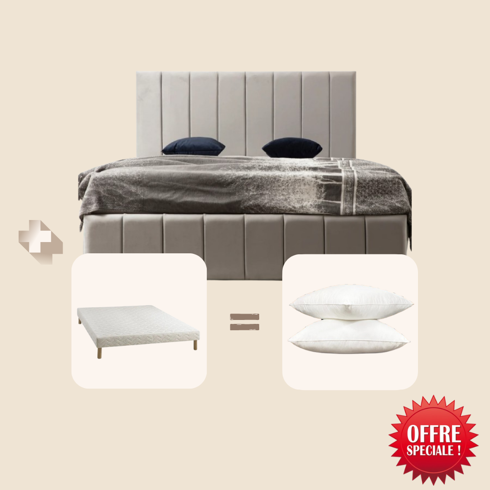 Lot - Cadre de lit POLO + sommier + 2 Oreillers