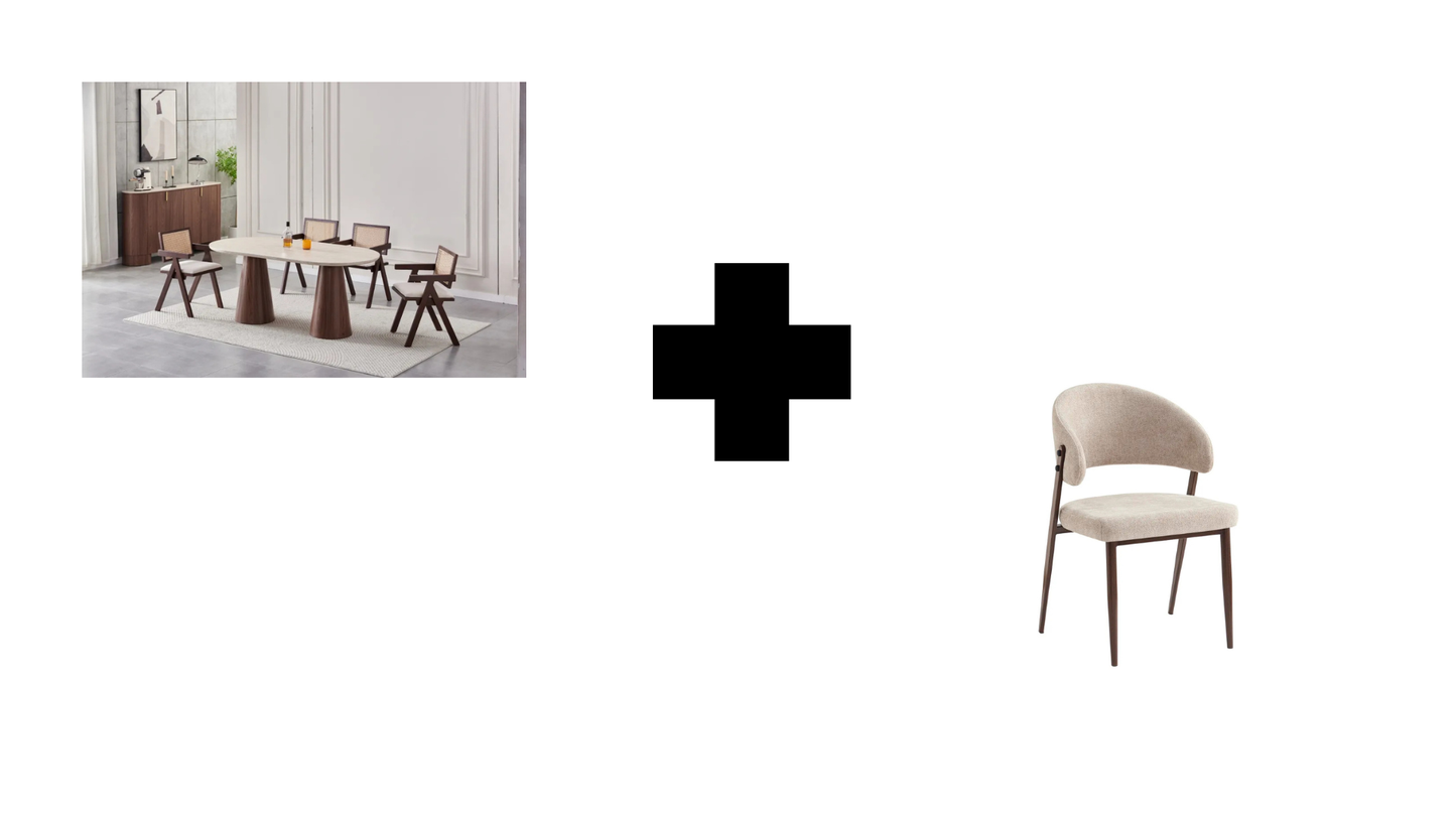 Lot table à manger Iconic 180x90cm effet travertin + chaises Lamia effet noyer