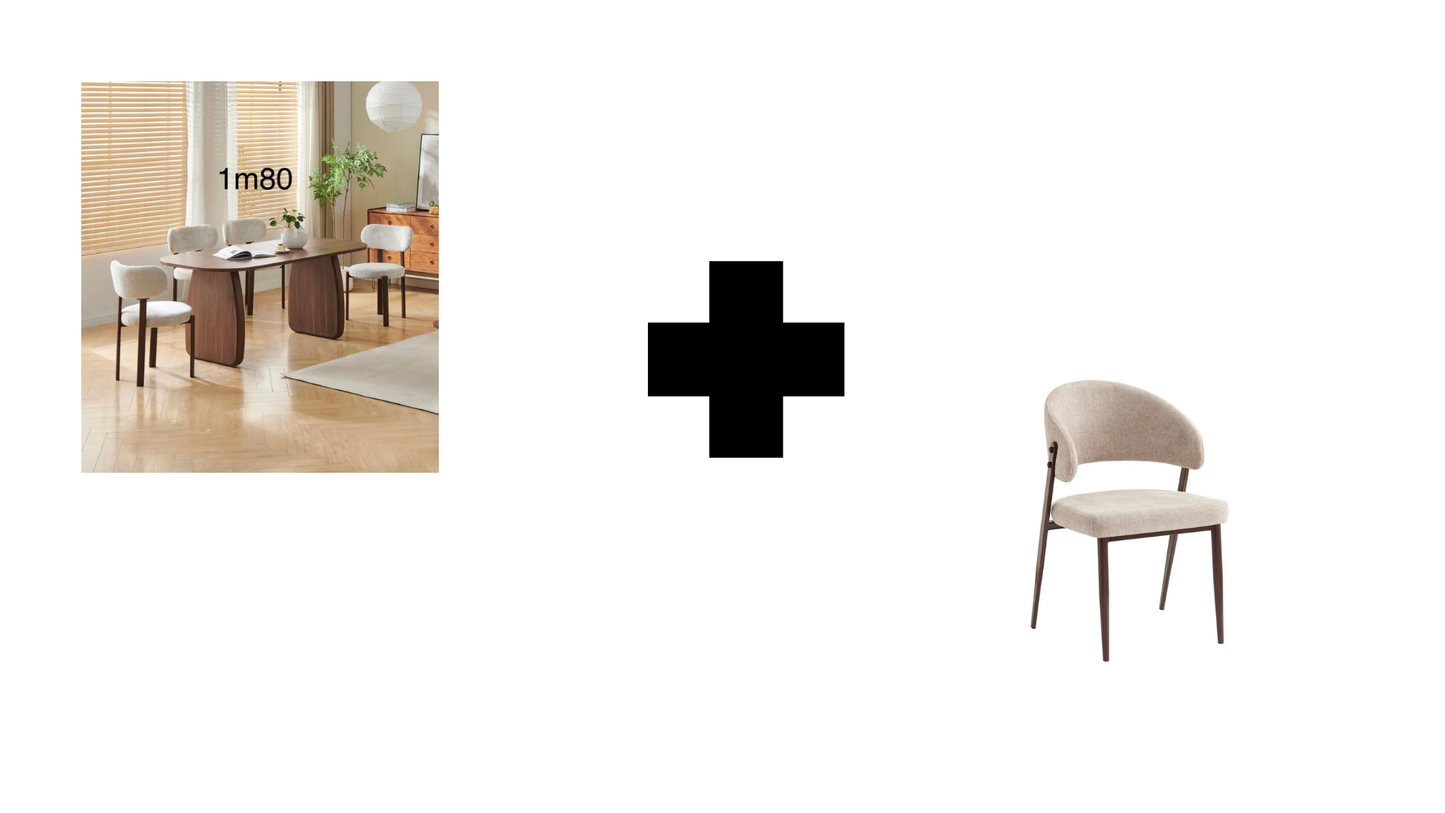 Lot table à manger Helen 180x90cm effet bois noyer + chaises Lamia effet noyer