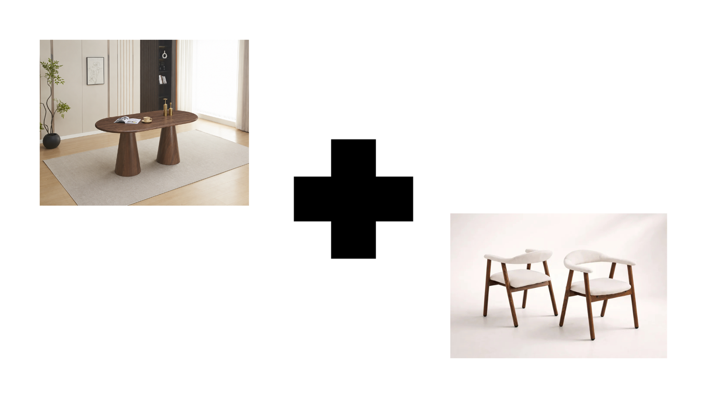 Lot table à manger Iconic 180x90cm effet bois noyer + chaises Berita effet noyer