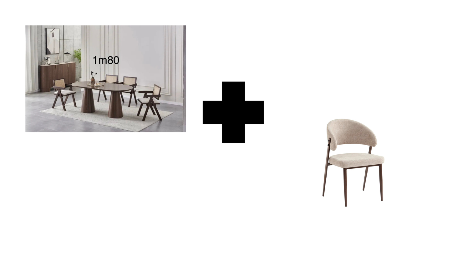 Lot table à manger Iconic 180x90cm effet bois noyer + chaises Lamia effet noyer