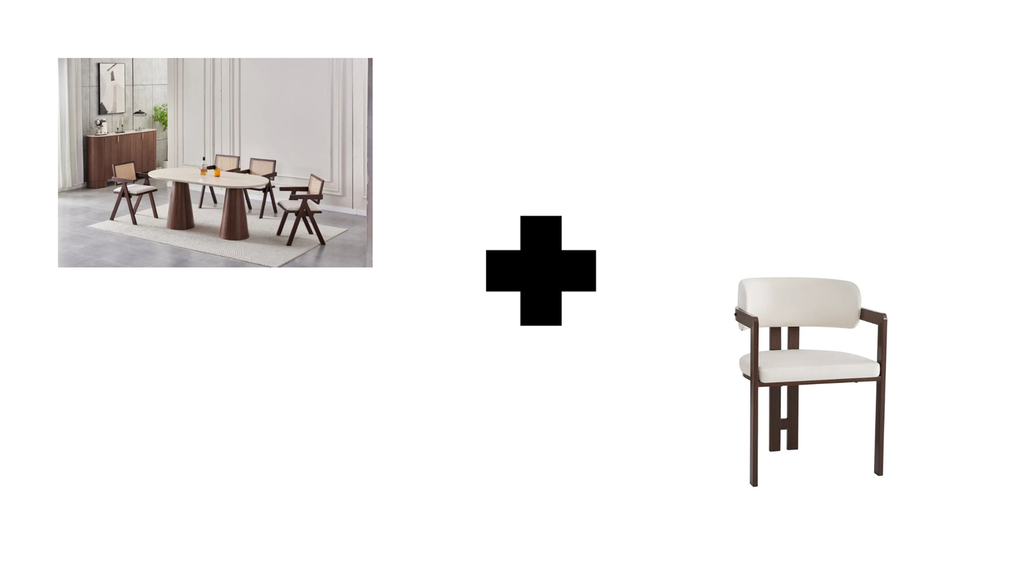Lot table à manger Iconic 180x90cm effet travertin + chaises Mellow effet noyer