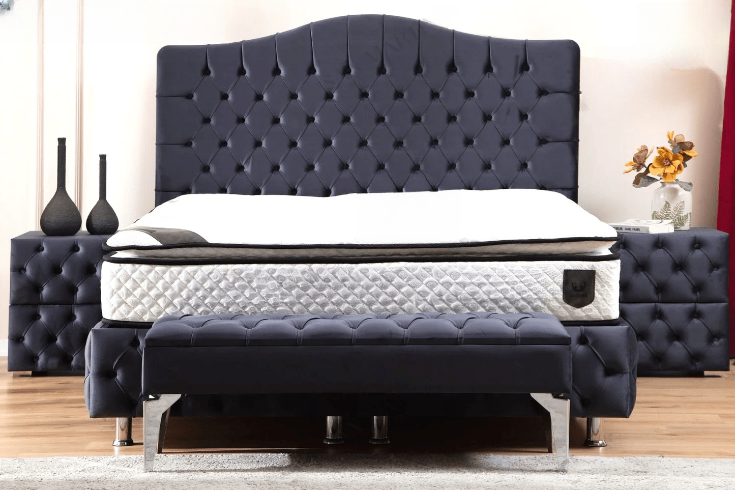 Lit coffre Paris Capitonné velours Gris Anthracite