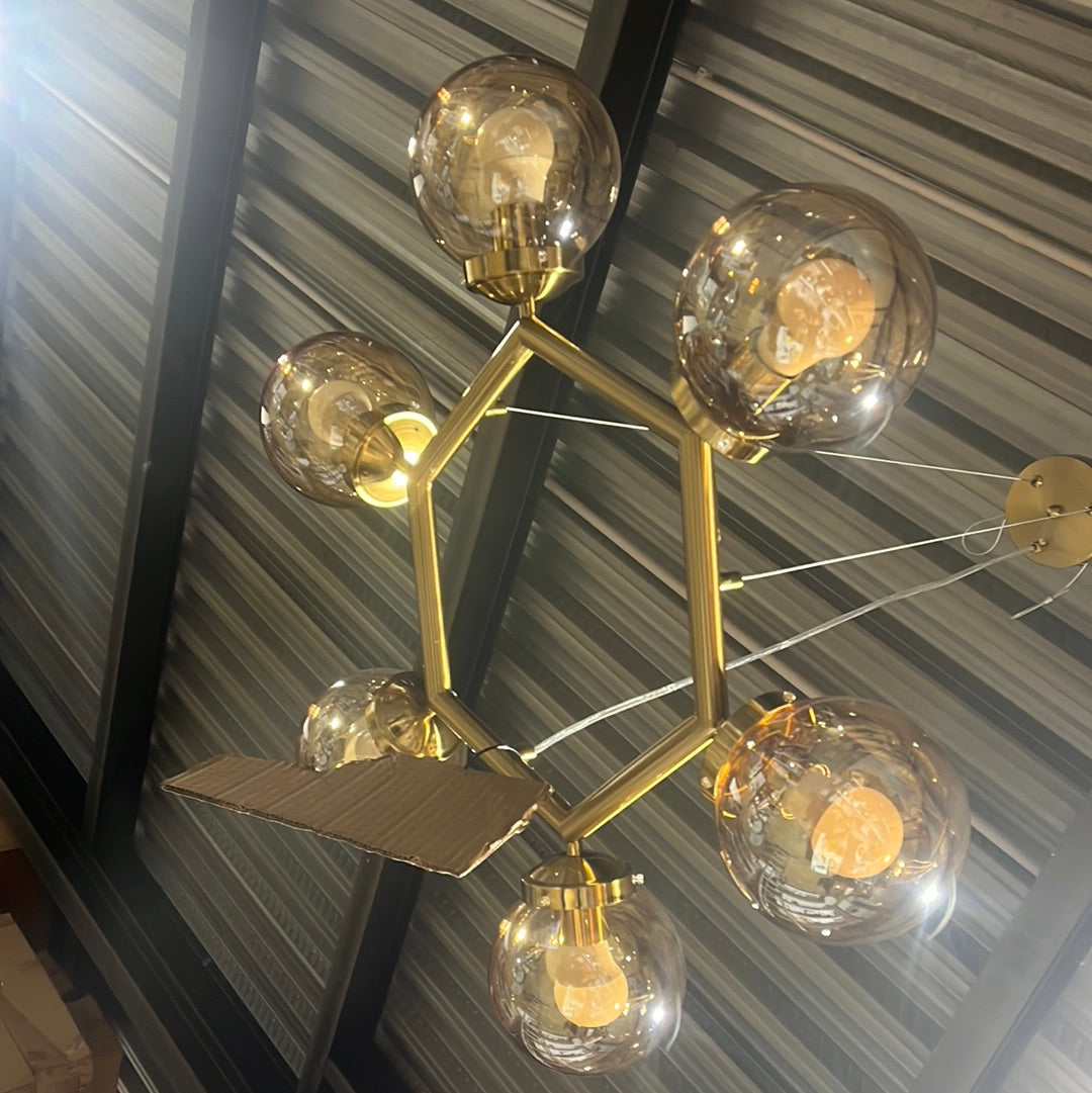 Lustre hexagonal 6 ampoules Or