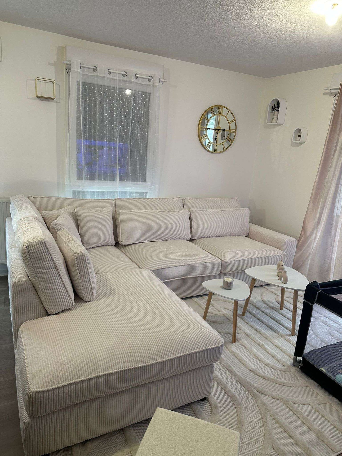 Canapé d'angle Bristol Côtelé Ecru