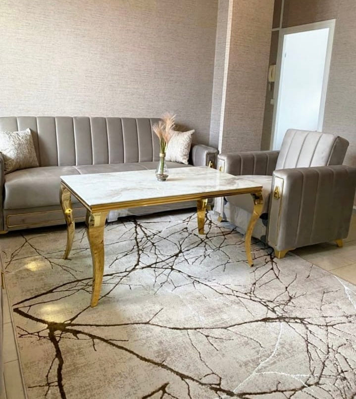 Table basse Nansouty Or marbre blanc