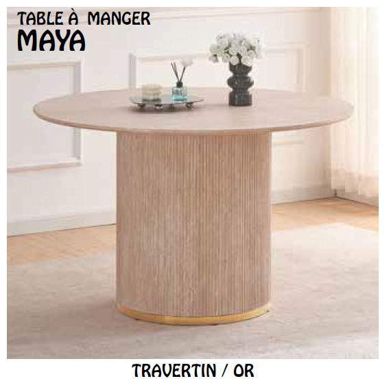 Table à manger Maya beige (Travertin) Or