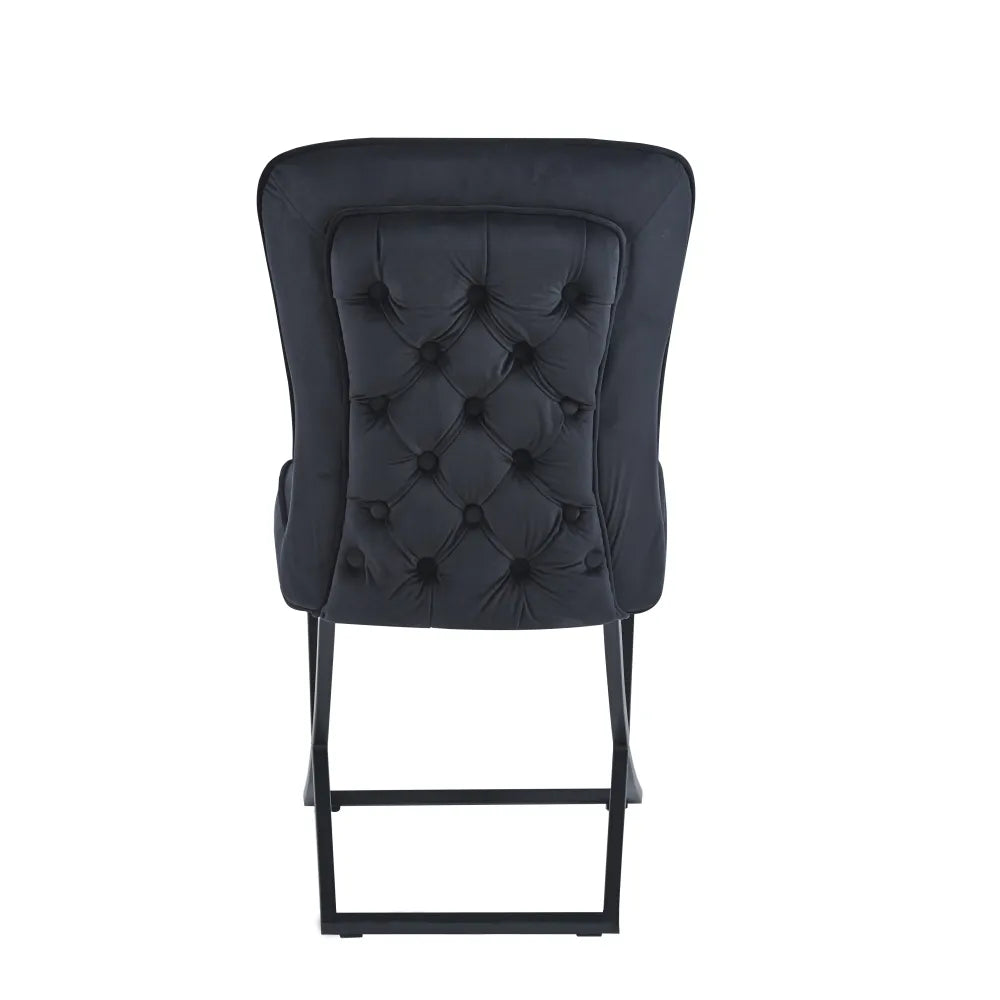 Chaise Gabrielle - Structure Acier Noir, style velours capitonné Noir