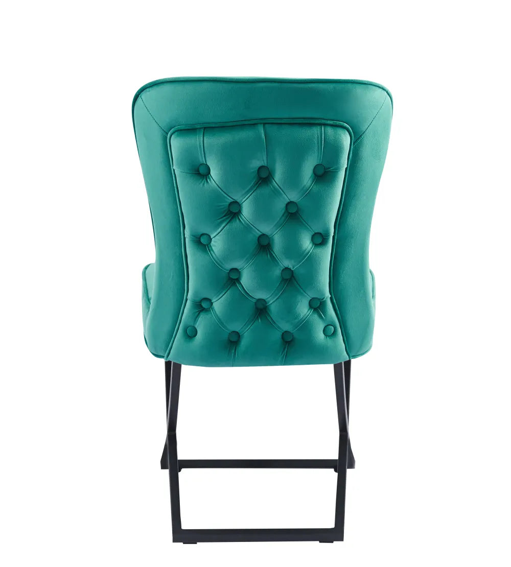 Chaise Gabrielle - Structure Acier Noir, style velours capitonné Vert