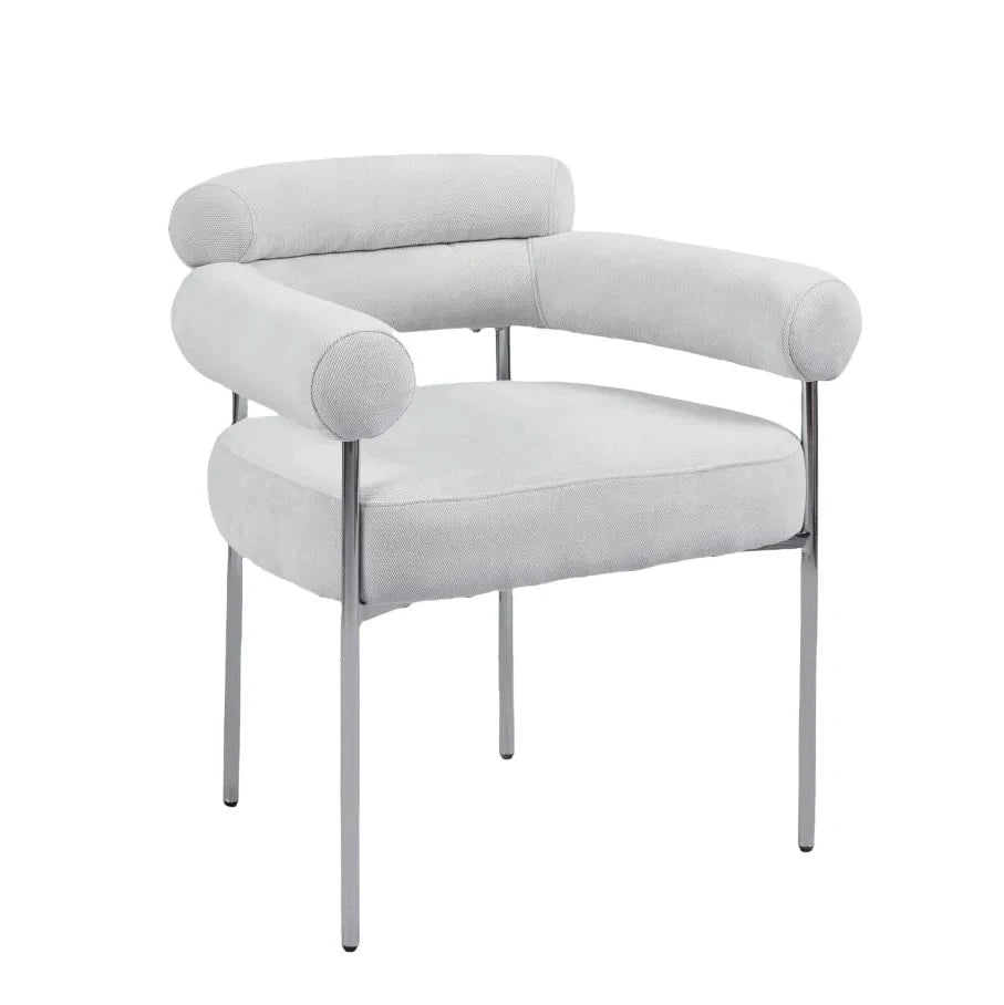 Chaise Bulle Accoudoir Structure Acier Argent tissu sergé gris