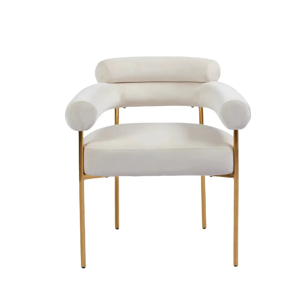 Chaise Bulle Accoudoir Structure Acier Dorée velours Beige