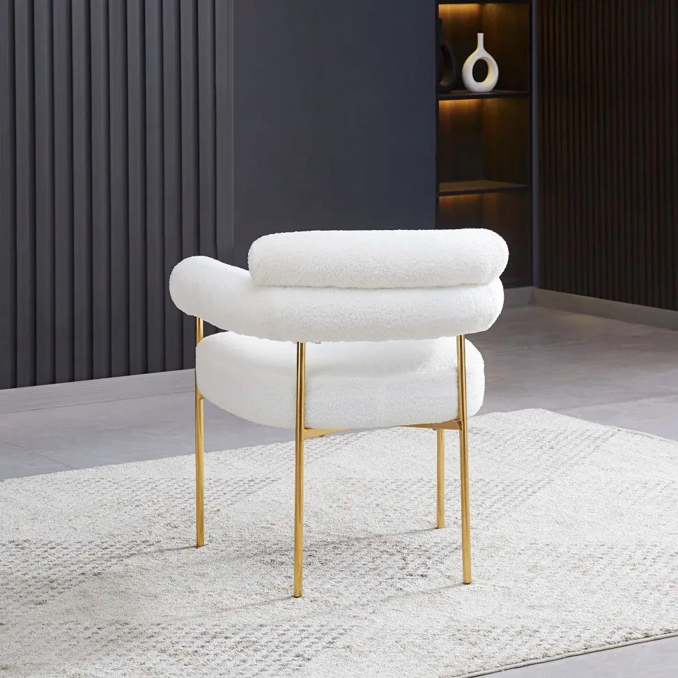 Chaise Bulle Or laine bouclée blanche