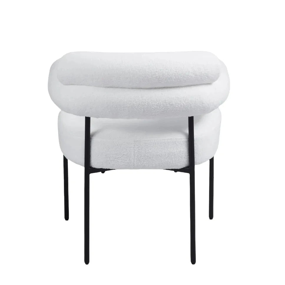 Chaise Bulle Accoudoir Structure Acier Noir laine bouclée blanche