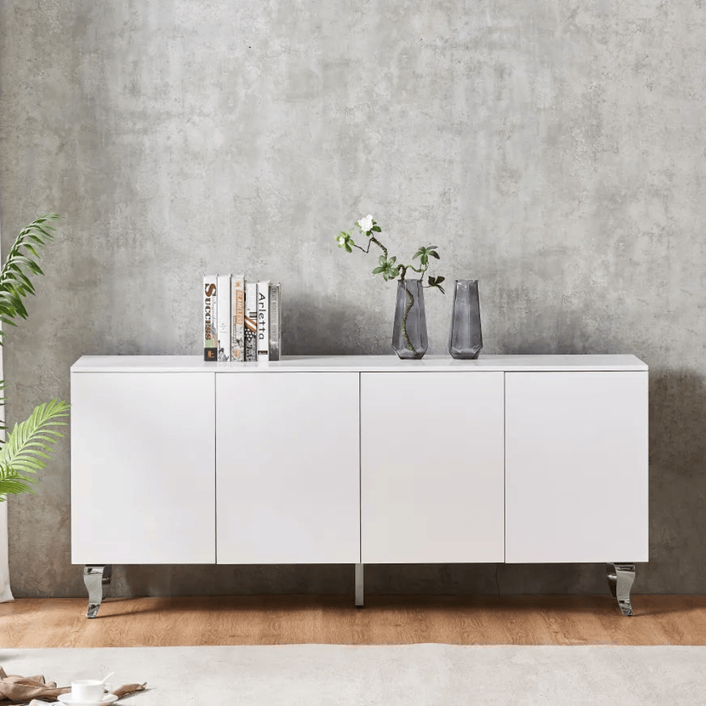 Buffet Baroque Argent Laqué Blanc 180 cm