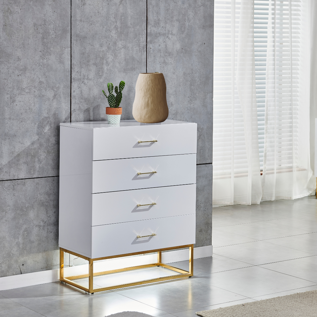 Commode Alya laque Blanc pieds dore
