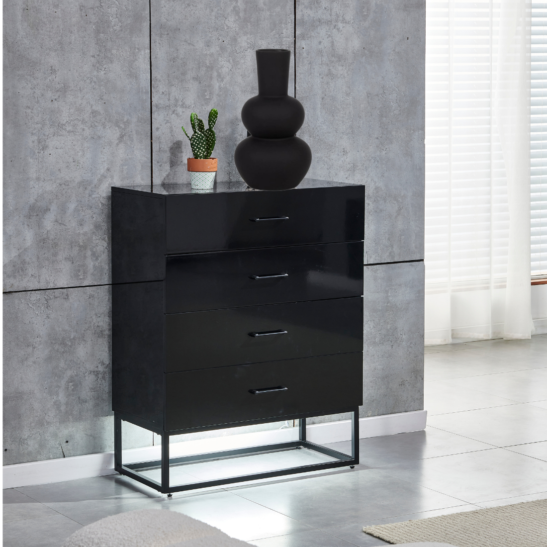 Commode Alya laque Noir pieds noir