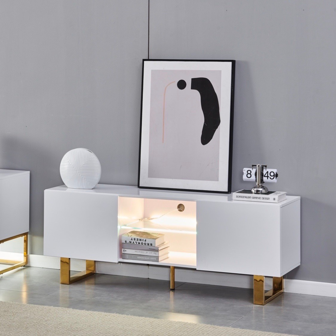 Meuble TV Alya bois laque dore