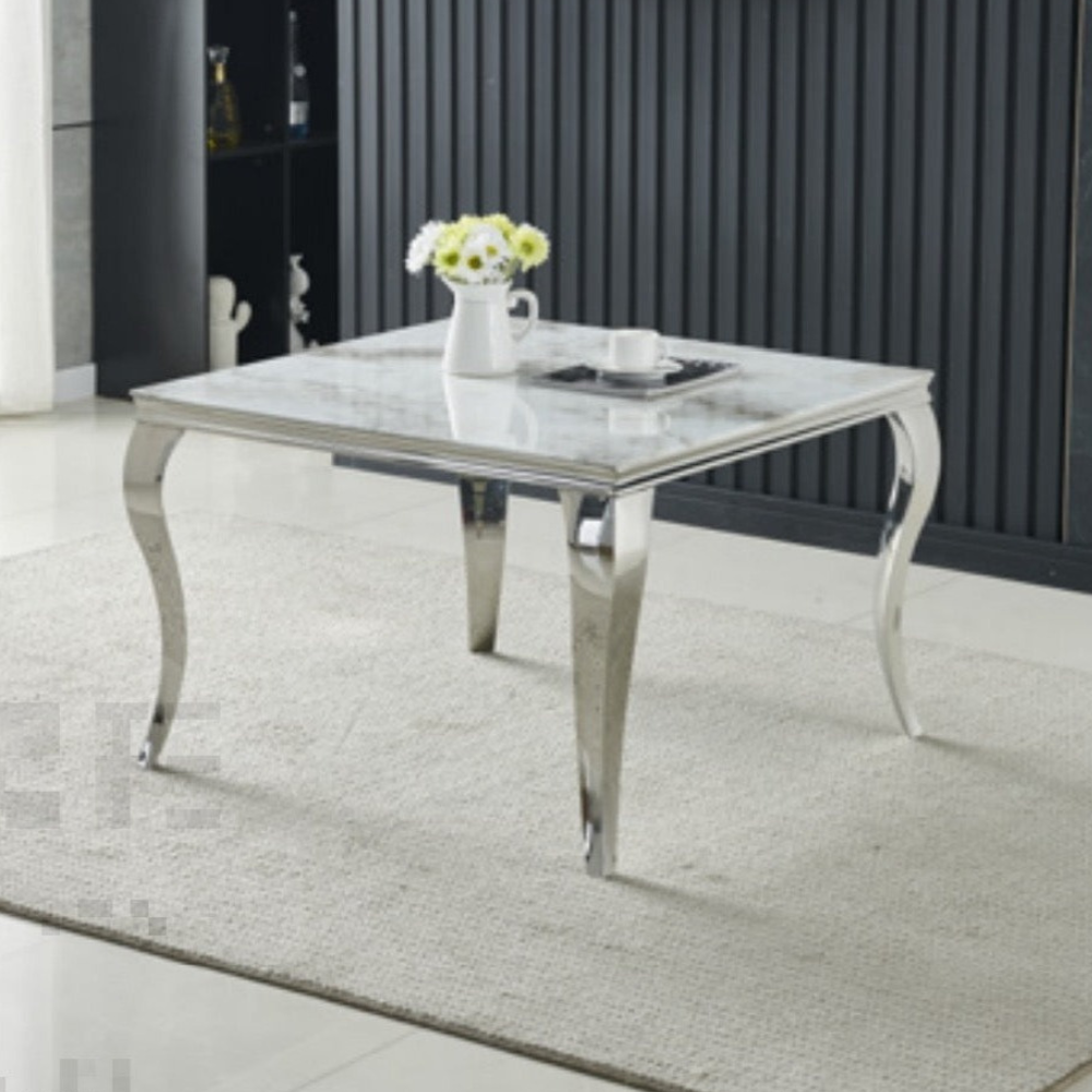 Table basse carrée Nansouty Argent Marbre blanc