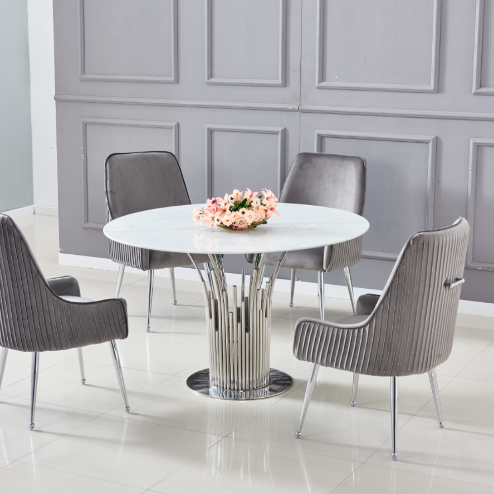 table a manger argent marbre blanc