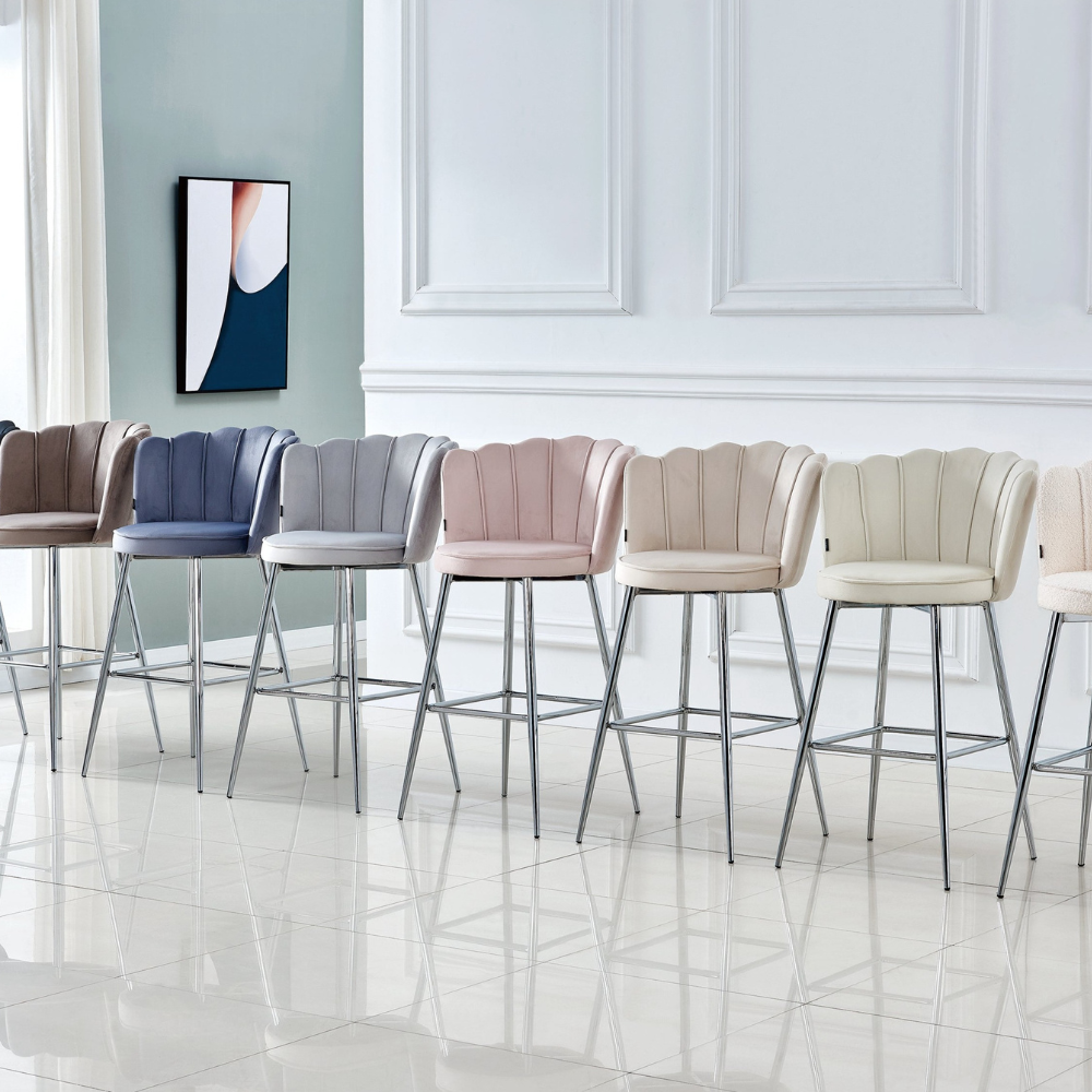 Tabouret de bar Quinconce Argent Laine bouclée