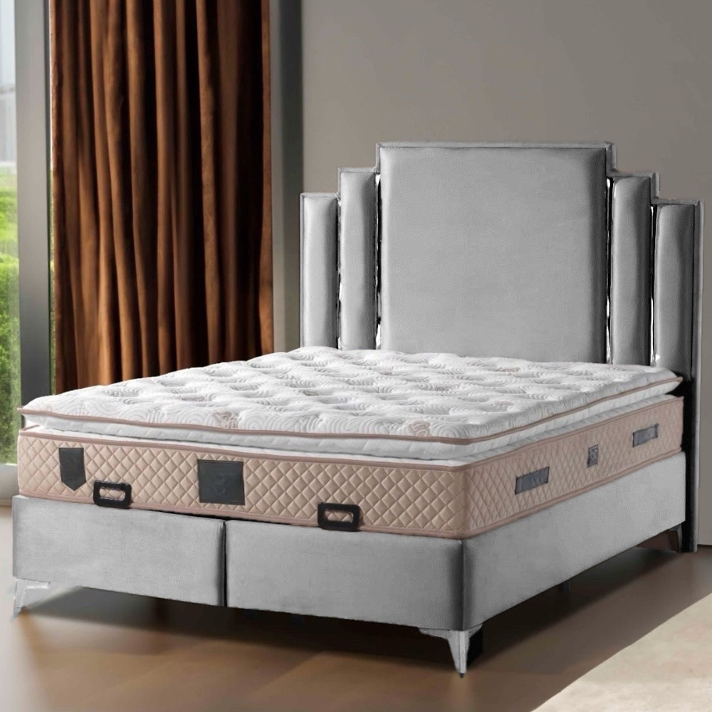 Lit coffre Milan Chrome velours Gris