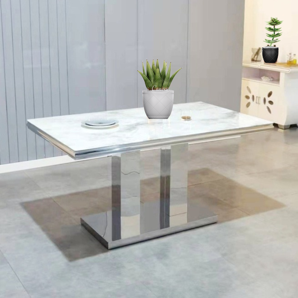 Table à manger Versus Argent marbre blanc