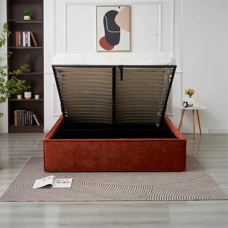 Lit coffre olivia tissu chenille terracotta