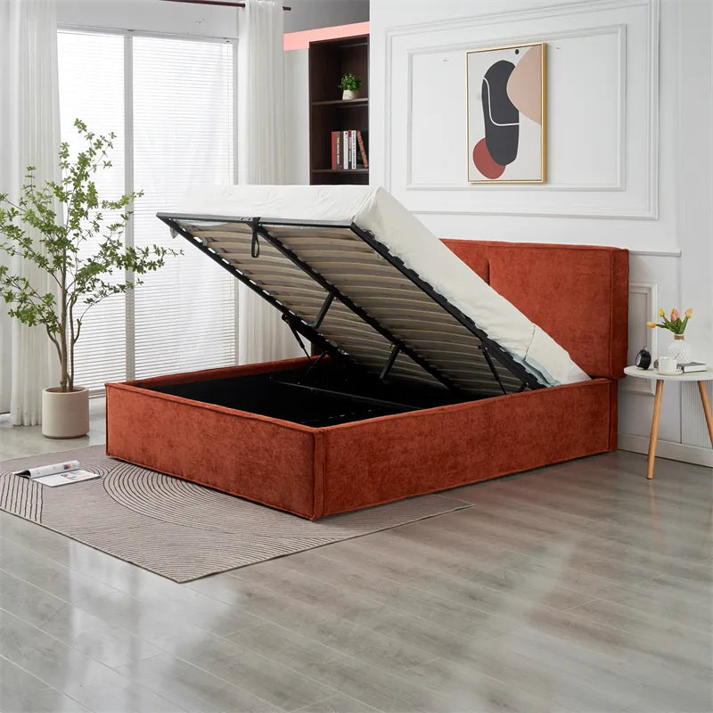Lit coffre olivia tissu chenille terracotta