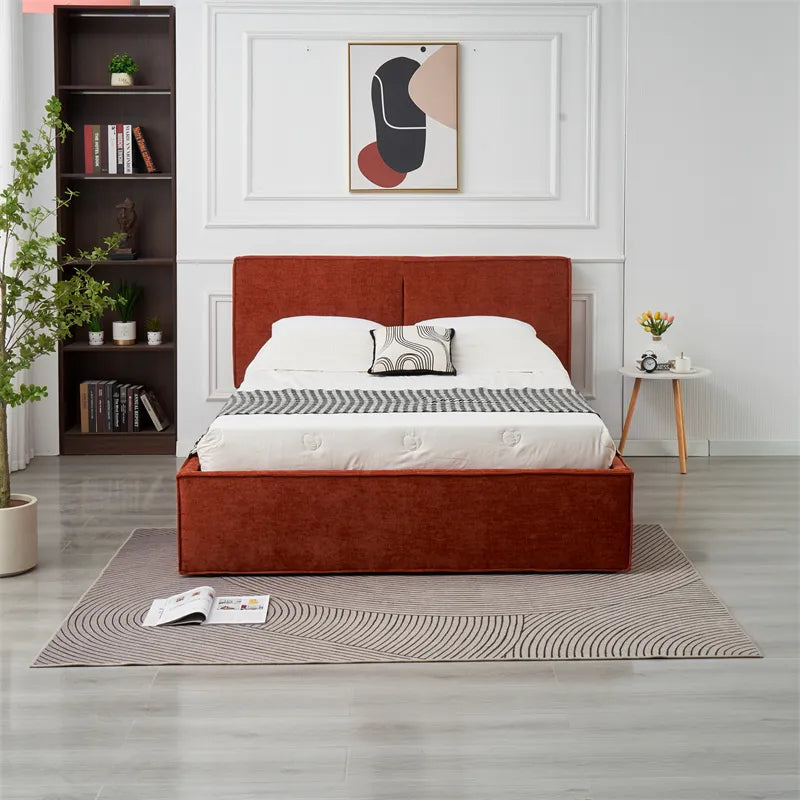 Lit coffre olivia tissu chenille terracotta