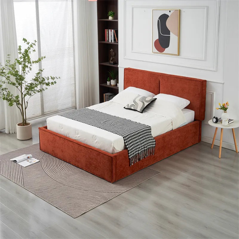 Lit coffre olivia tissu chenille terracotta