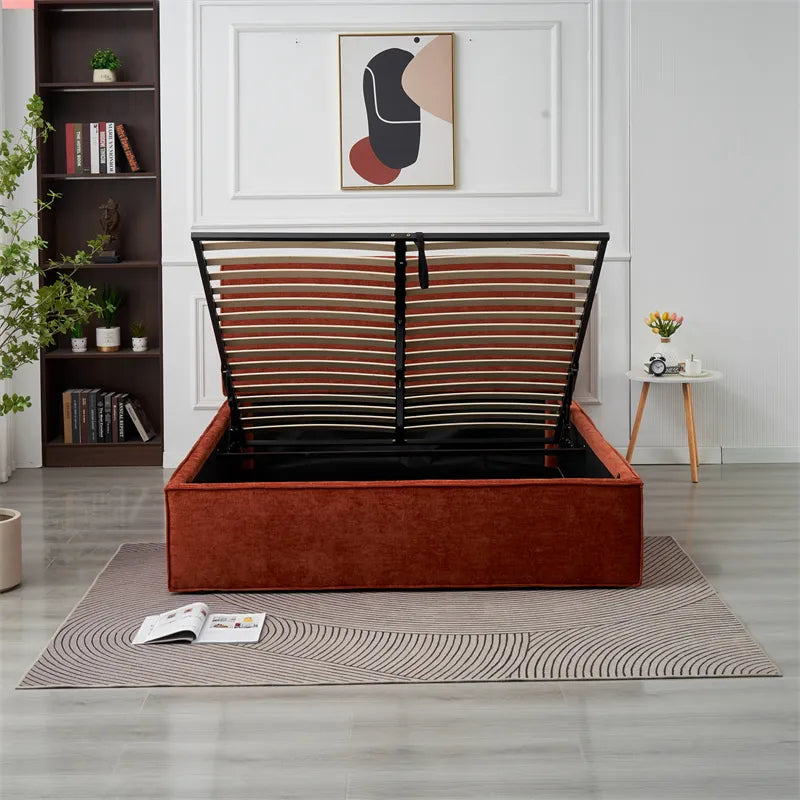 Lit coffre olivia tissu chenille terracotta