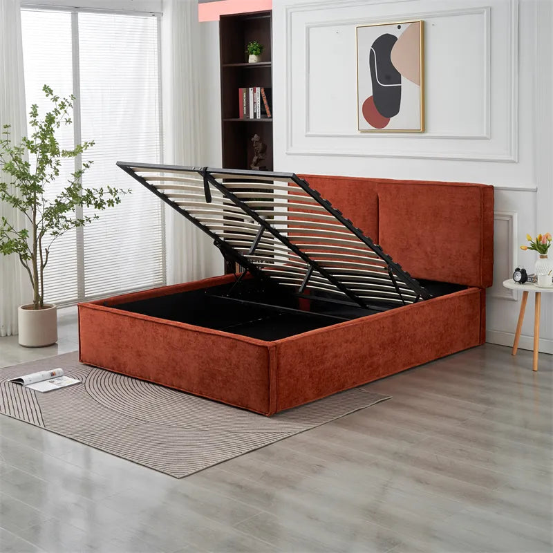 Lit coffre olivia tissu chenille terracotta