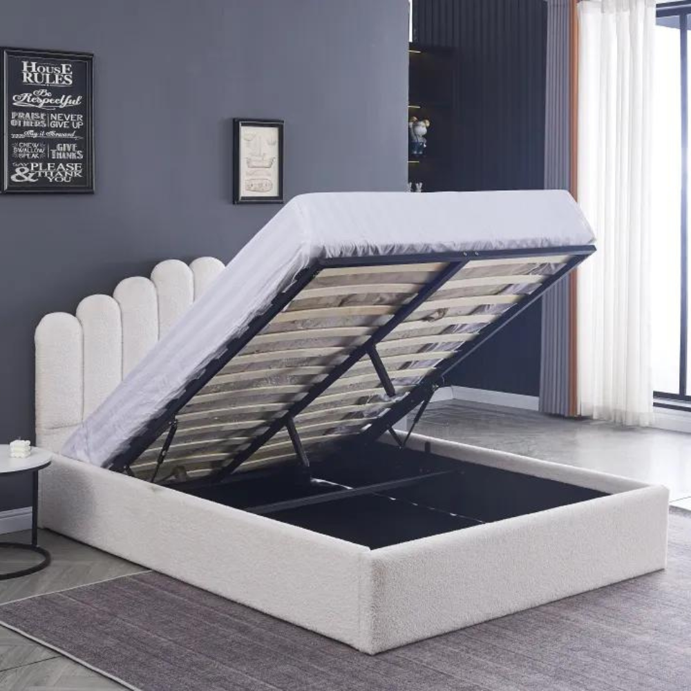 Lit coffre Doha Laine Bouclée Blanc