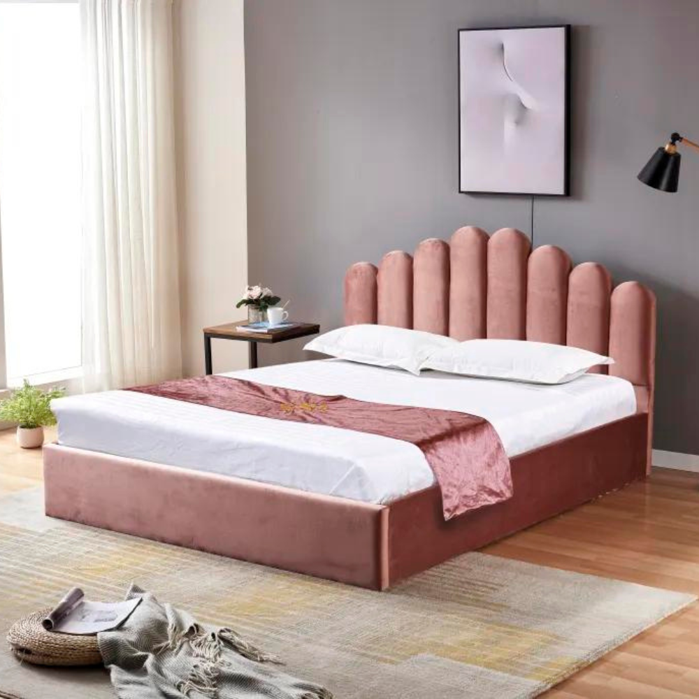 Lit coffre Doha velours Rose