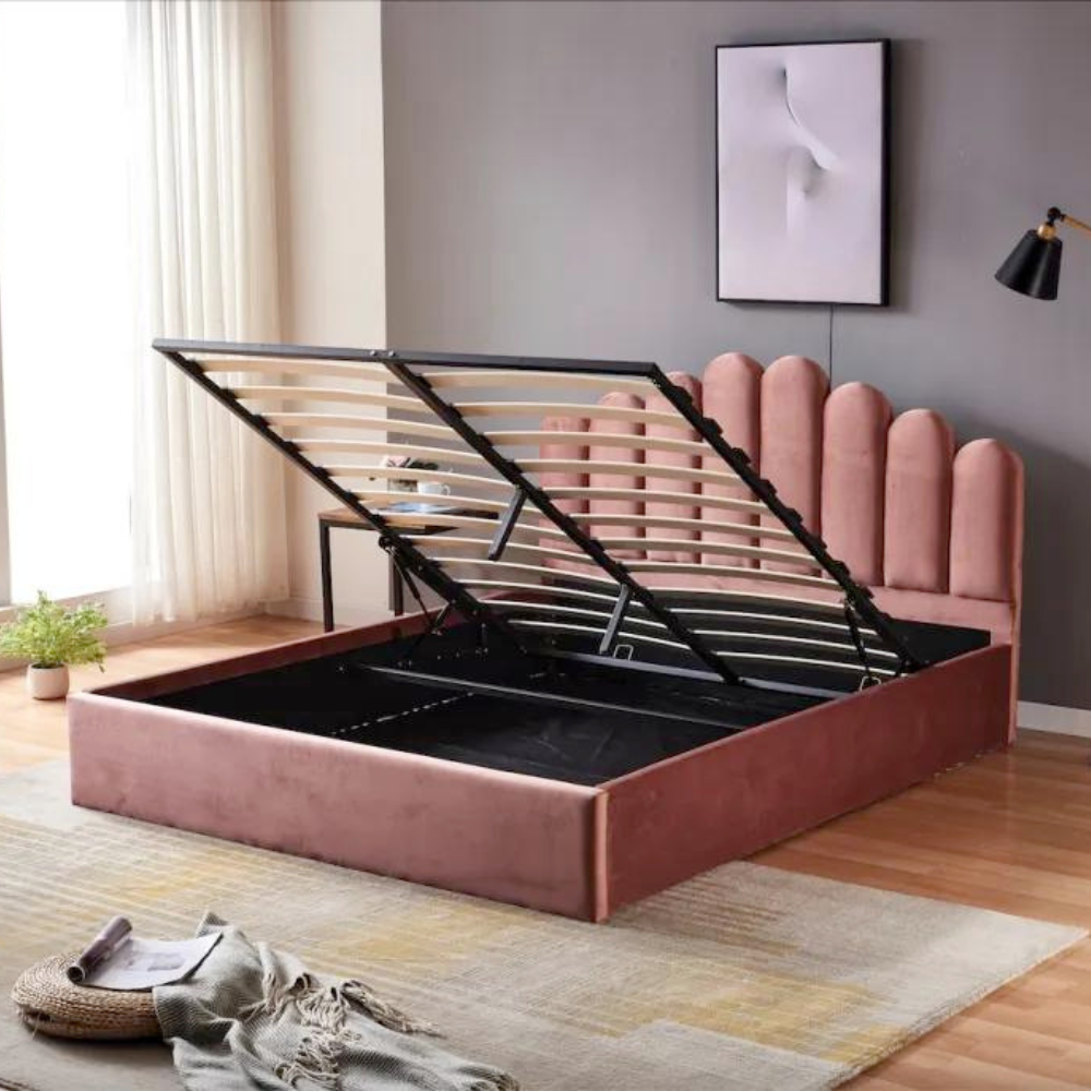 Lit coffre Doha velours Rose