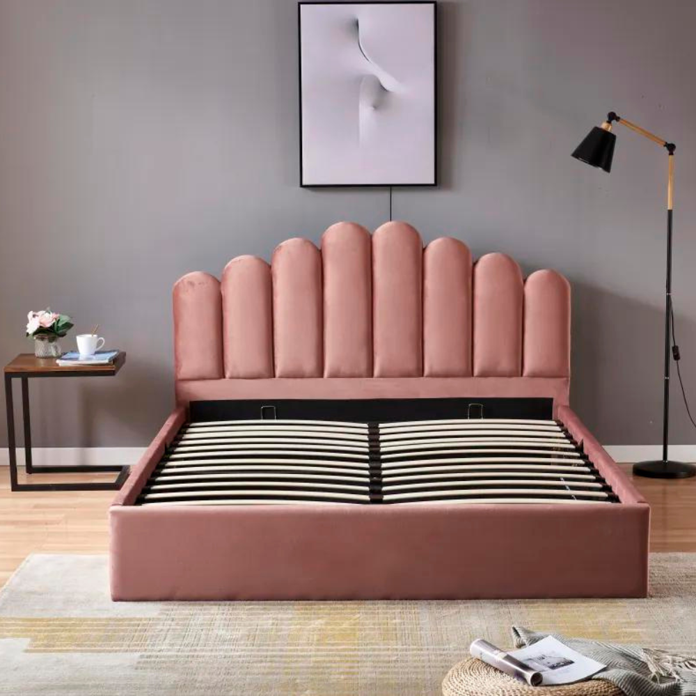 Lit coffre Doha velours Rose
