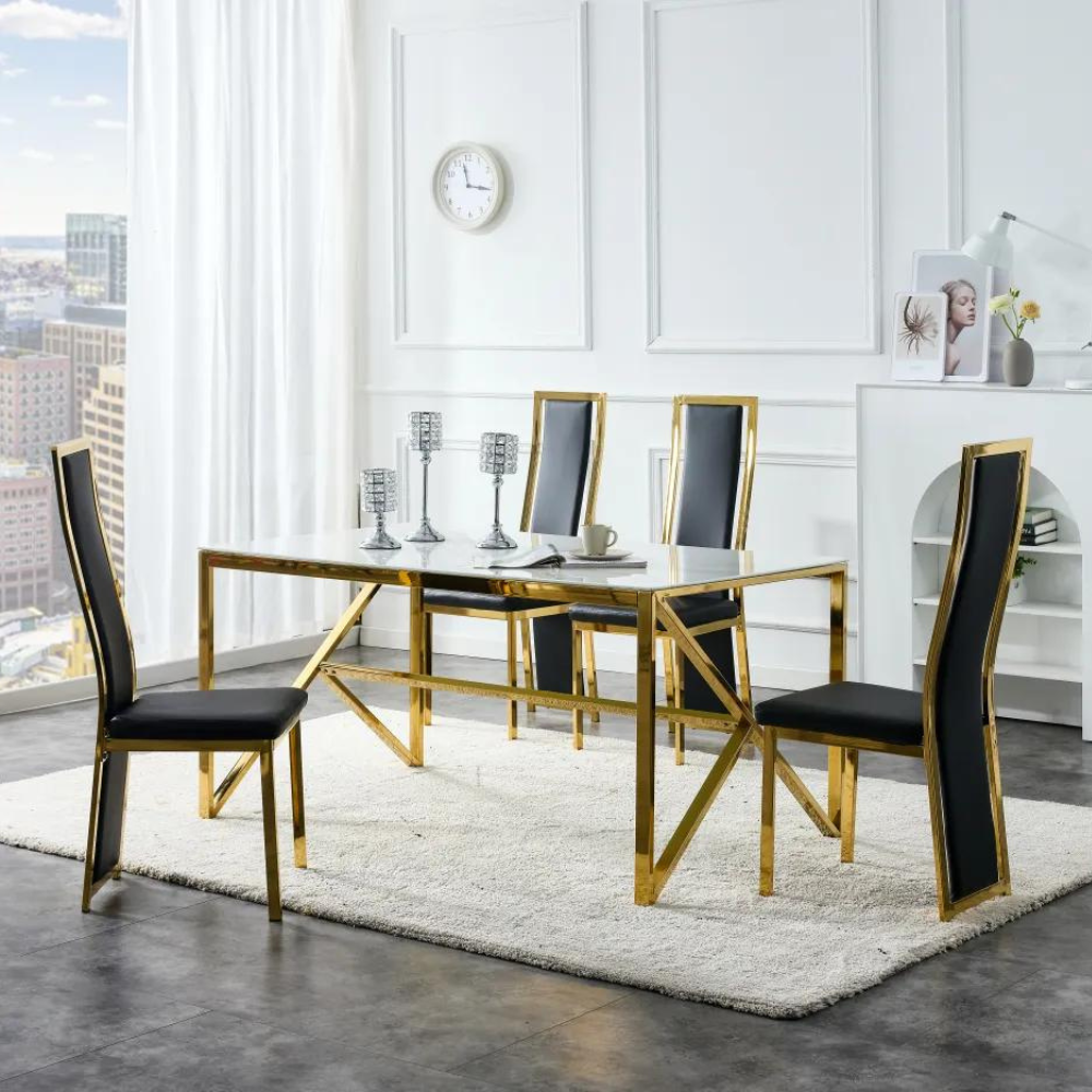 Table à manger Majestic or marbre blanc