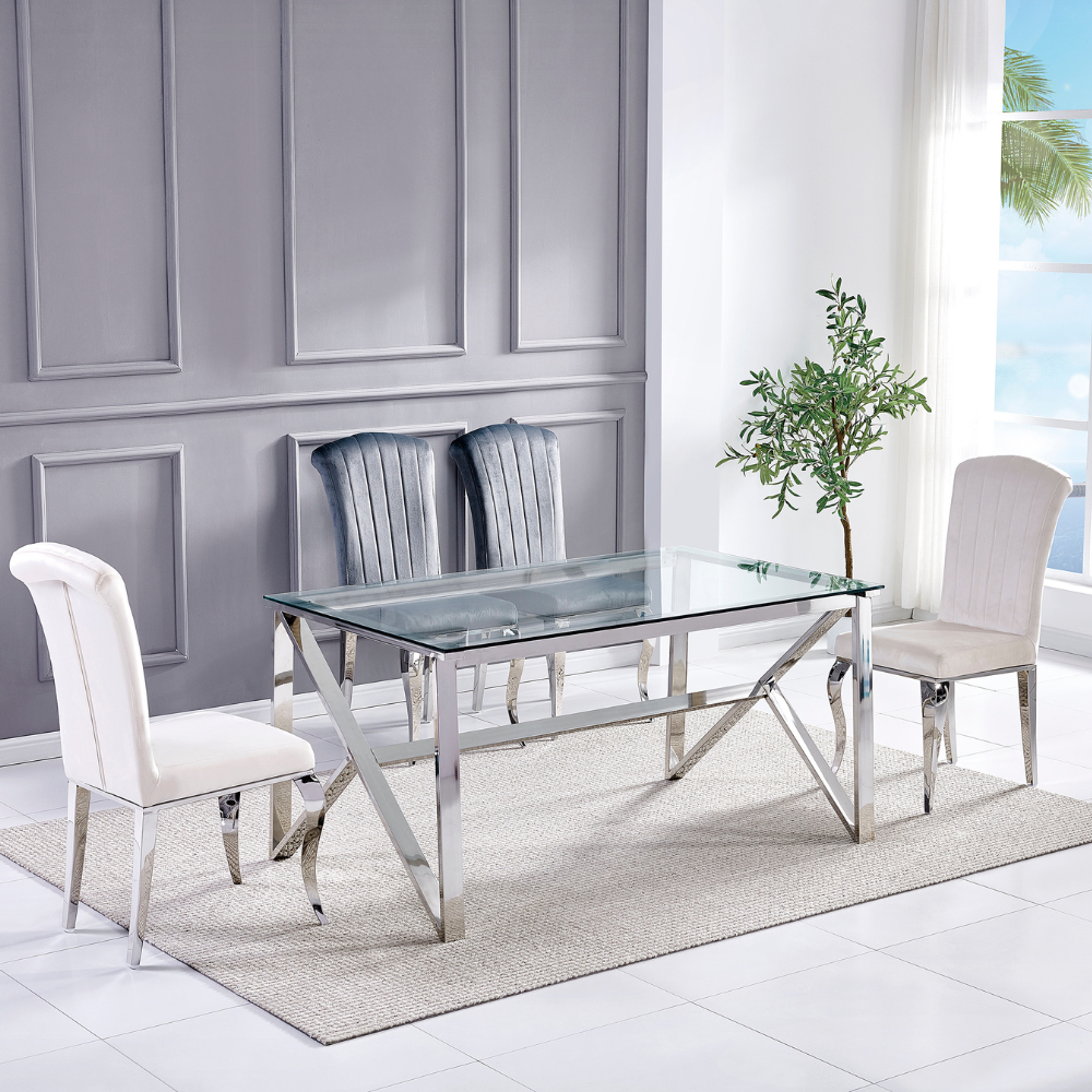 Table à manger Majestic argent verre transparent