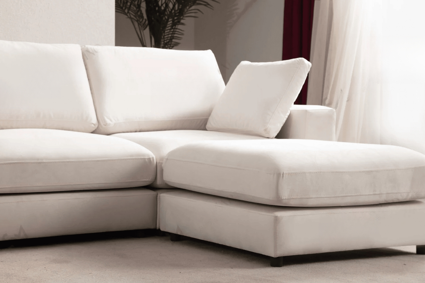 Canapé d'angle Julia Modulable 3+1 Velours Blanc Cassé