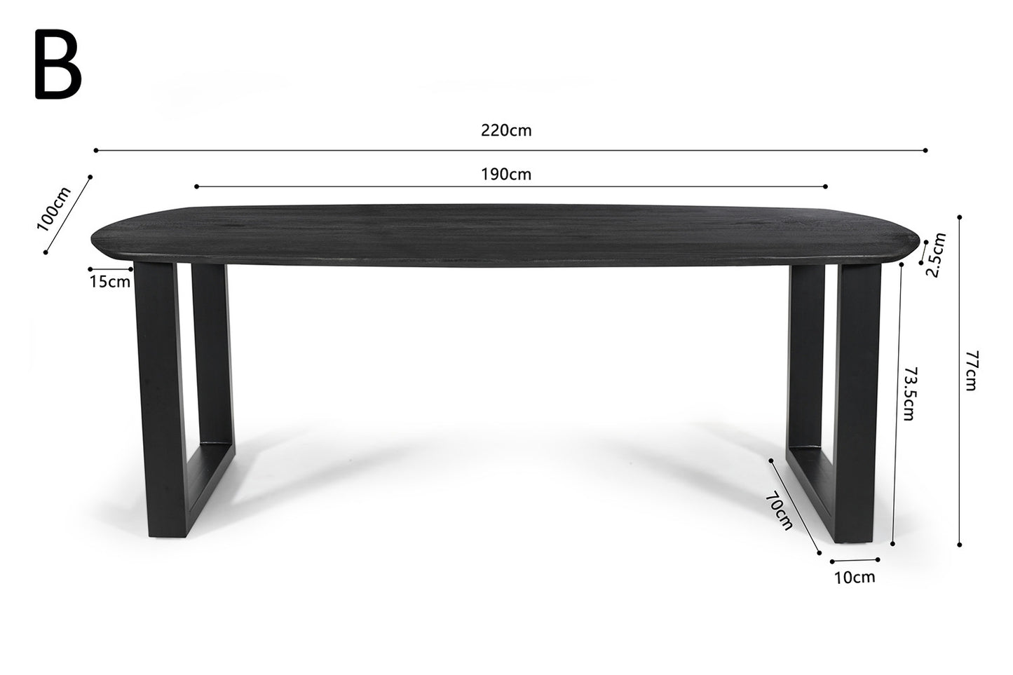Table Tommy 220x100 cm Ovale Danoise Pied Bois de manguier Noir