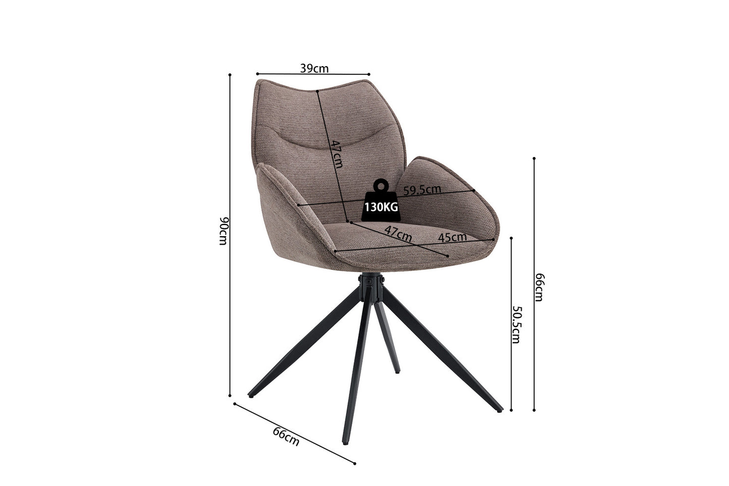 Chaise Mahi Pivotant Tissu Poivre